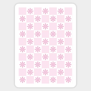 Retro Pink Checkered Floral Pattern Sticker